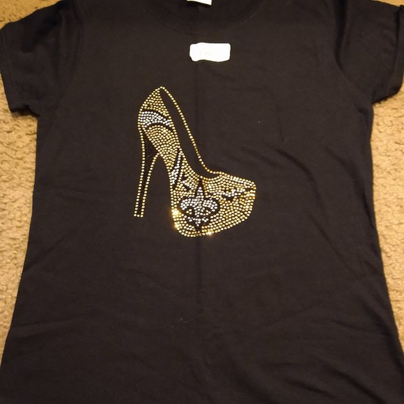 Tops - BLACK & GOLD NEW ORLEANS SAINTS - RHINESTONE SHOE - T-SHIRT - SIZE SMALL
